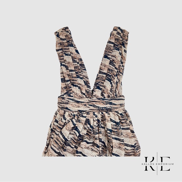 Chicseek Brown/Navy Long Deep V-Neck Dress - Picture 2 of 2